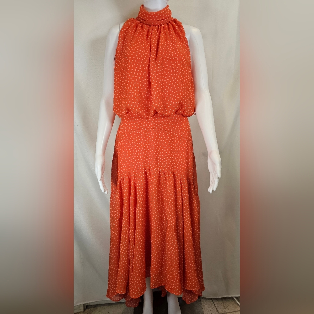 Taylor Red-Orange Polka Dot High Neck Halter Dress – Size 8 *DATE NIGHT*